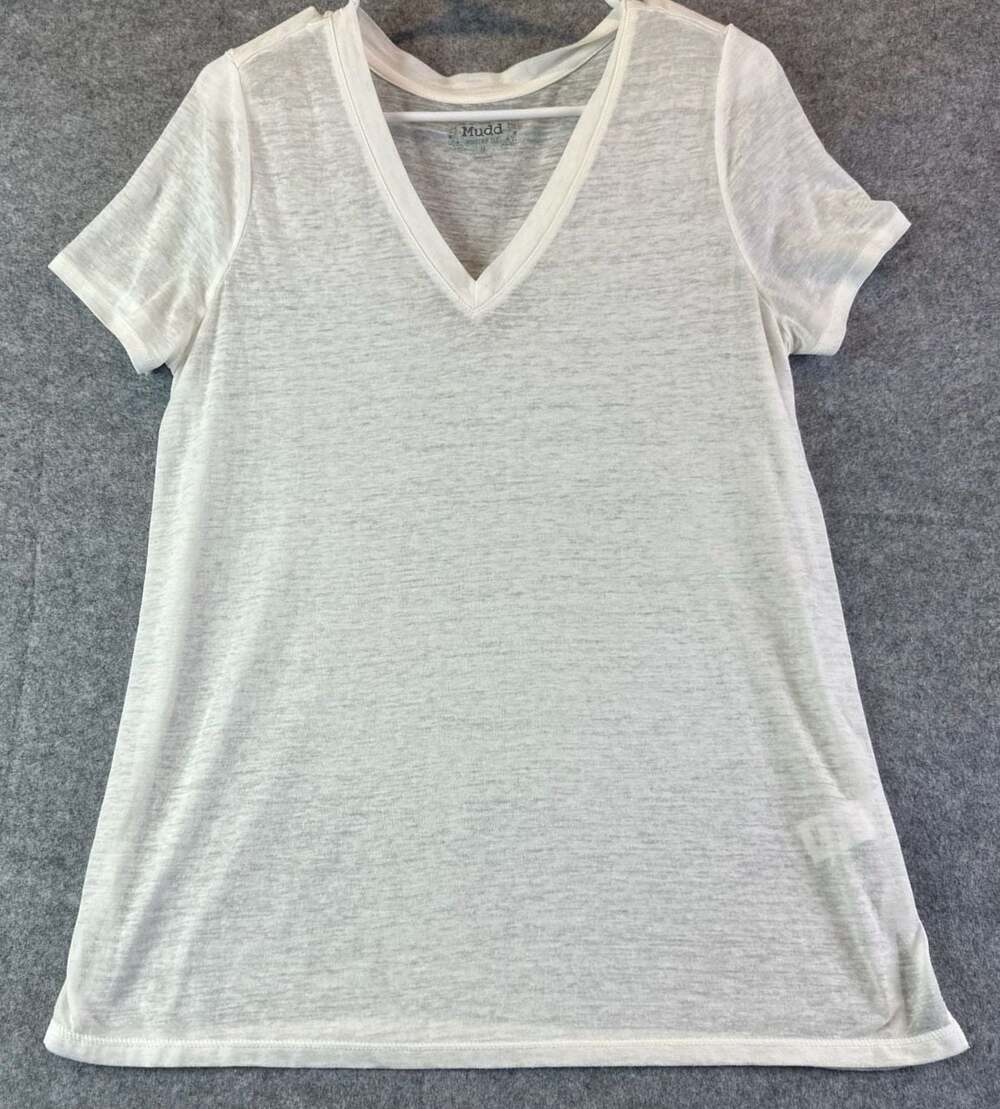 Mudd Roadtrip Tee White V-Neck Short Sleeve T-Shirt Size M